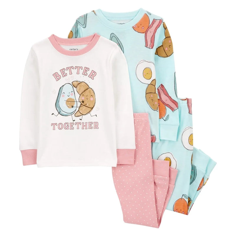 Pyjama 4 Pièces en Coton Bébé Carter's - Petit-Déjeuner Rose & Mint