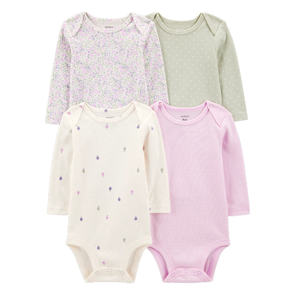 Lot de 4 Bodies à Manches Longues en Coton Fille Carter's