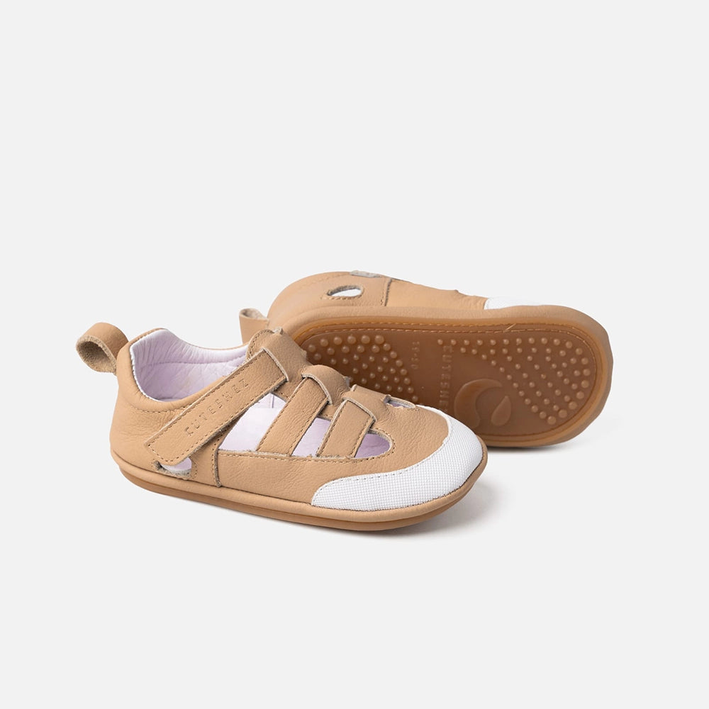 Cuteshez Soft Leather First Walker Sandals - Beige