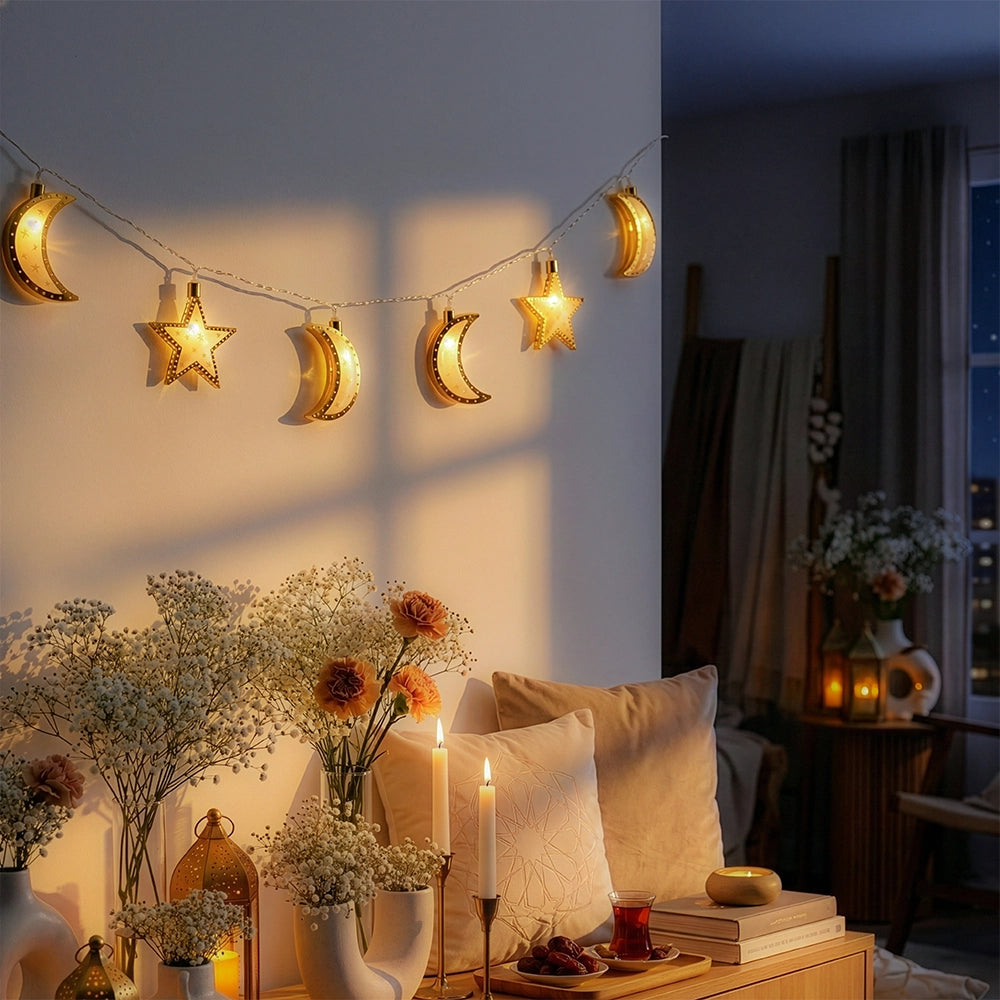 Guirlande Lumineuse LED avec Boîtier à Piles 1,65m - Lune & Etoile