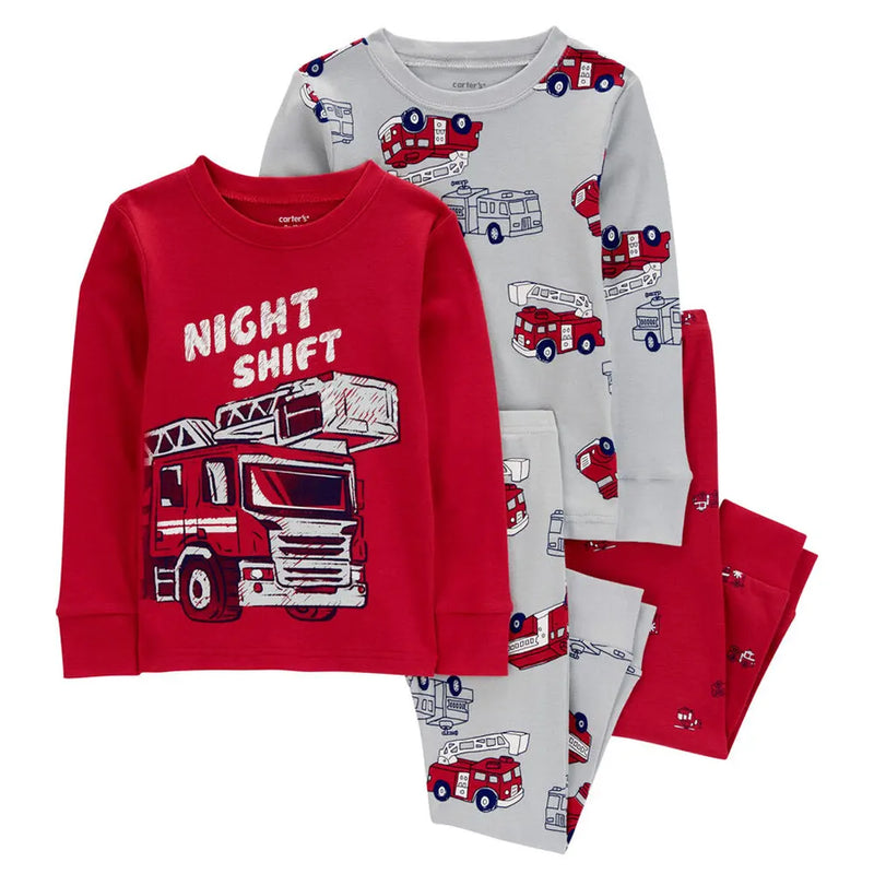 Pyjama 4 Pièces en Coton Bébé Carter's - Pompier Rouge & Gris