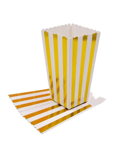 Boîtes à Popcorn en papier rayé x10 - Blanc & Dorée