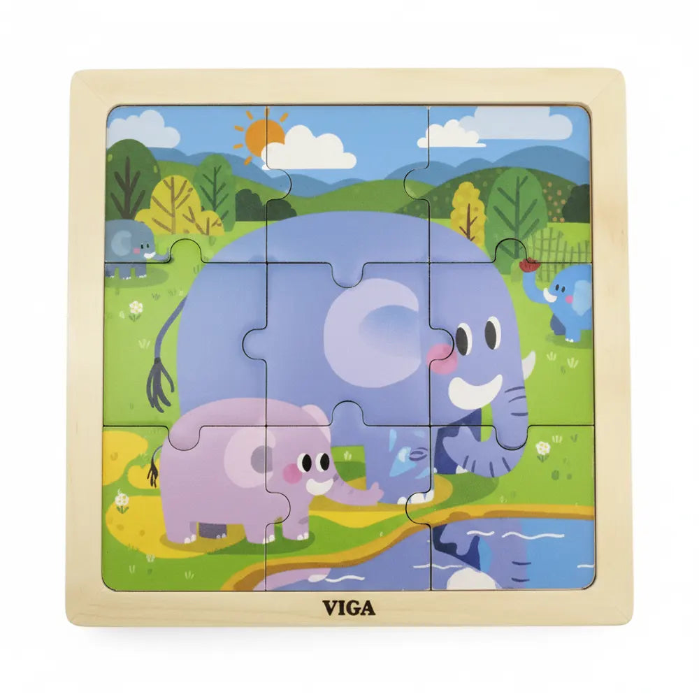 Viga Toys Rompecabezas de 9 Piezas Elefante y su Cría –18M+
