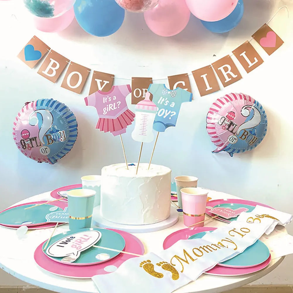 Gender Reveal Decoration Kit for Boys or Girls - Pink & Blue