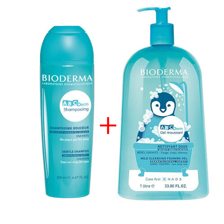 Bioderma ABCDerm Gel Moussant Nettoyant Doux 1L + Shampooing 200ml