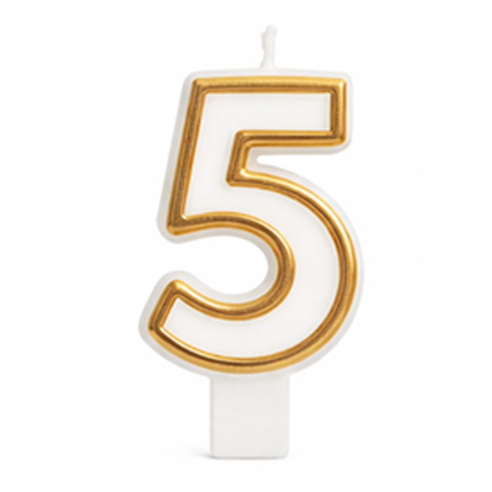 Vela en Forma de Número 5 - Dorado y Blanco