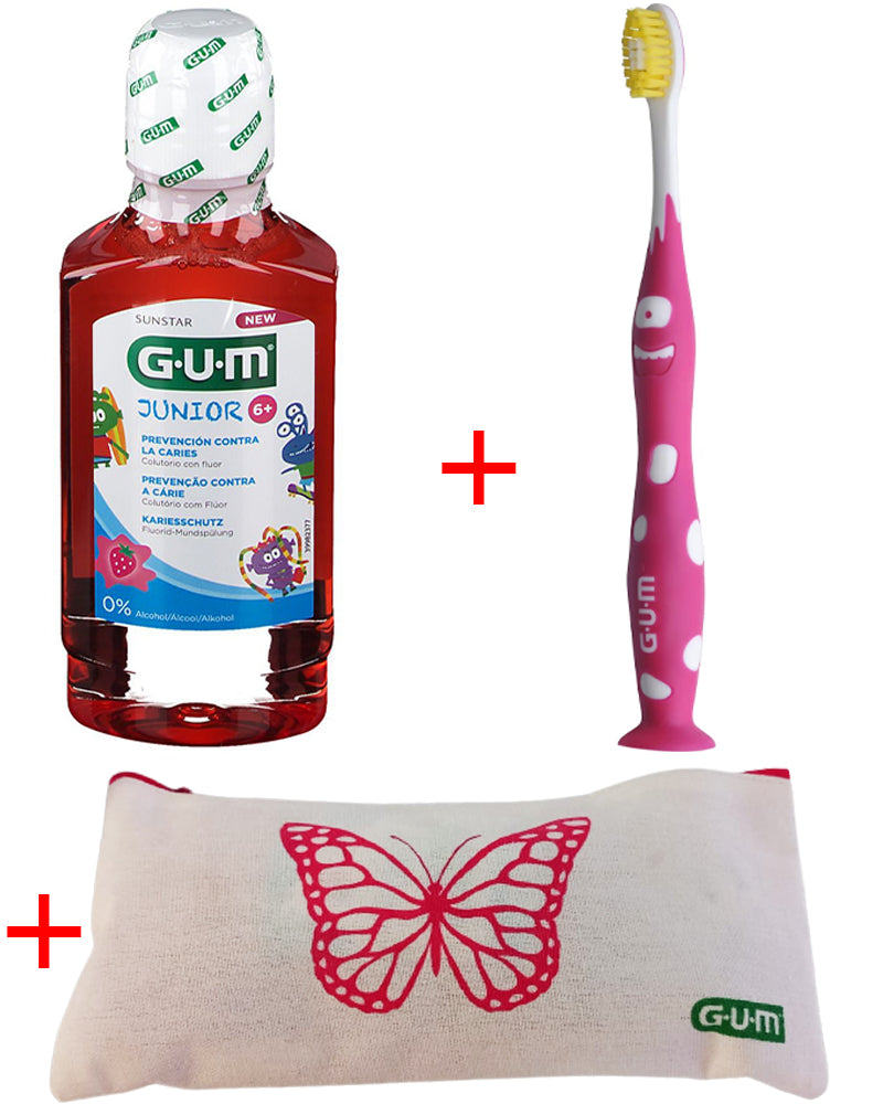 G.U.M Junior Pack Toothbrush + Mouthwash + Kit - Pink