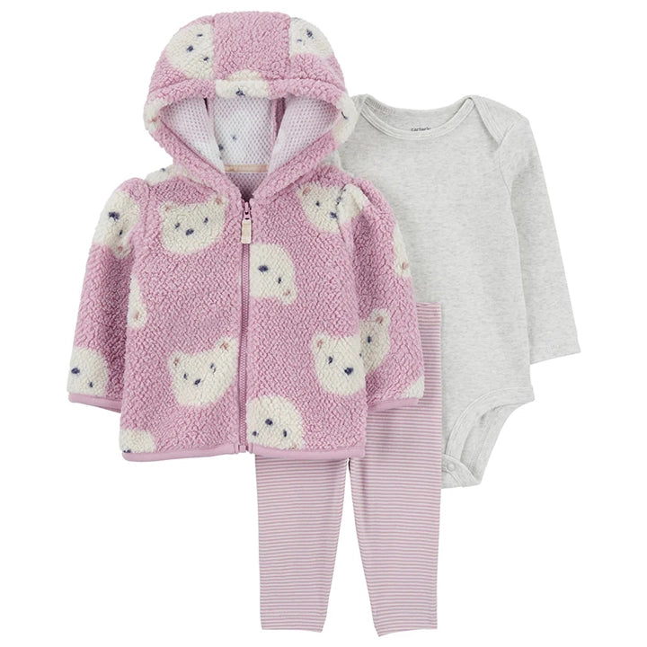 Ensemble 3 Pièces Bébé Carter's - Ours Mauve & Gris