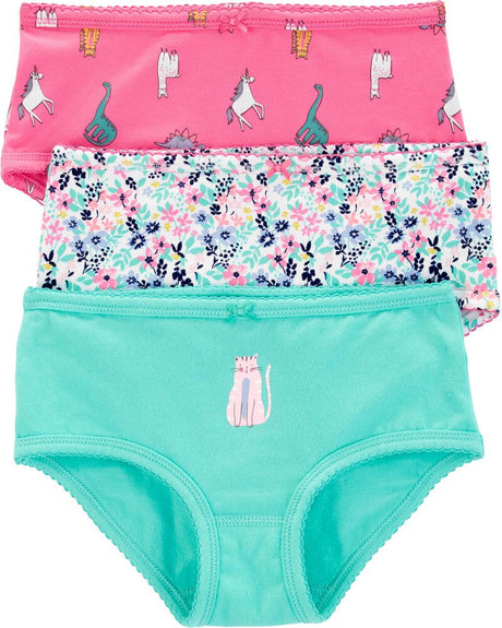 Lot de 3 Culottes en Coton Stretch Chat - Turquoise & Rose