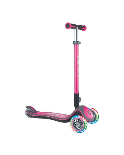 Globber Trottinette 3 Roues Elite Deluxe avec Lumières Pliable - Rose Foncé