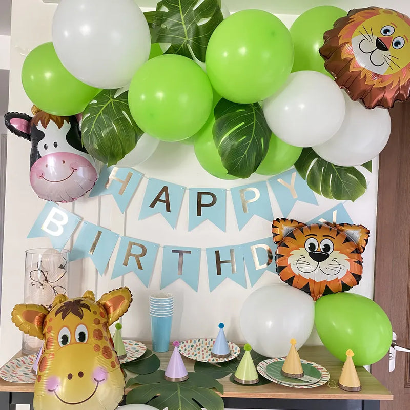 Kit de Décoration Jungle Birthday – Ballons, Feuilles et Animaux