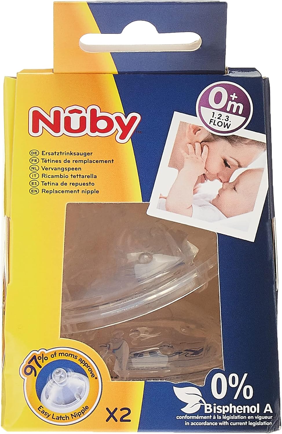 Nuby Pack de 2 Tetinas Anticólicos 1.2.3 Flow - 0m+