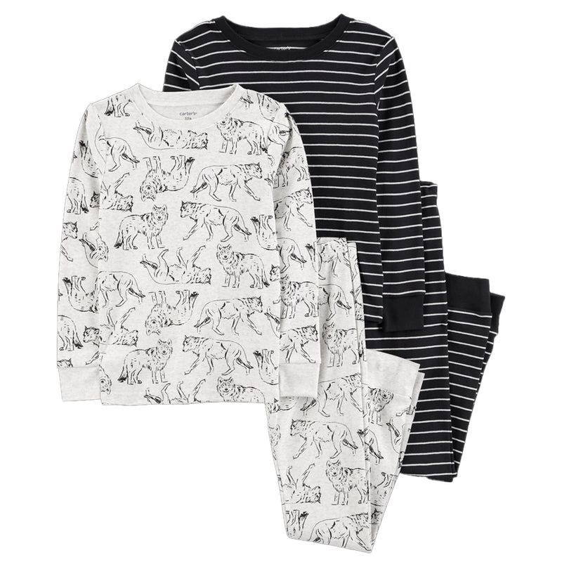 Pijama de 4 piezas de Carter - Lobo blanco y negro