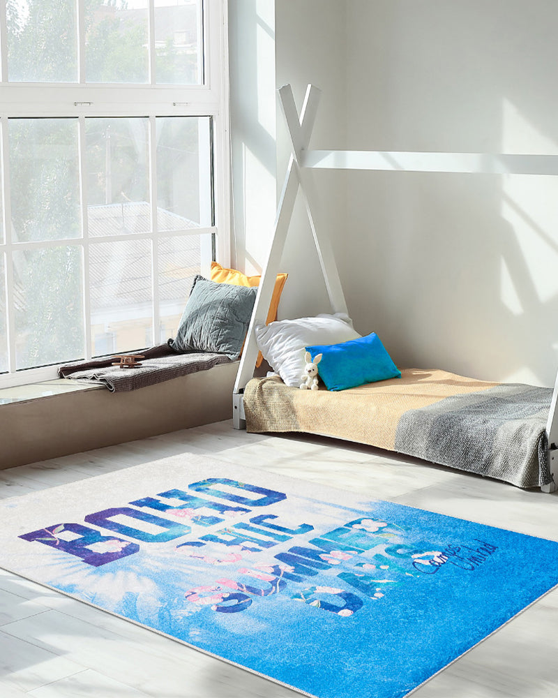 Tapis Rectangulaire Boho Camps Un Amour de Tapis - Bleu