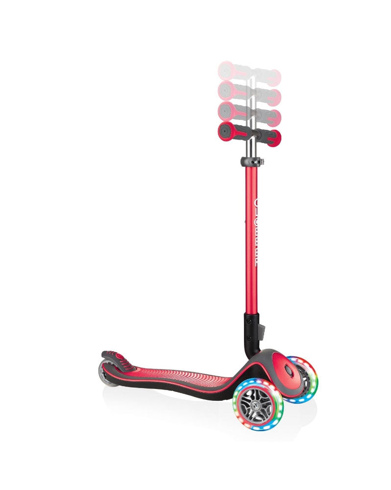 Globber Trottinette 3 Roues Elite Deluxe avec Lumières Pliable - Rouge