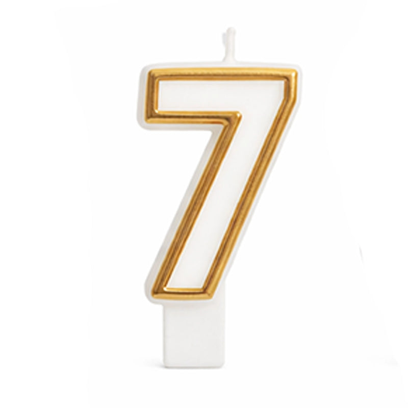 Vela en Forma de Número 7 - Dorado y Blanco