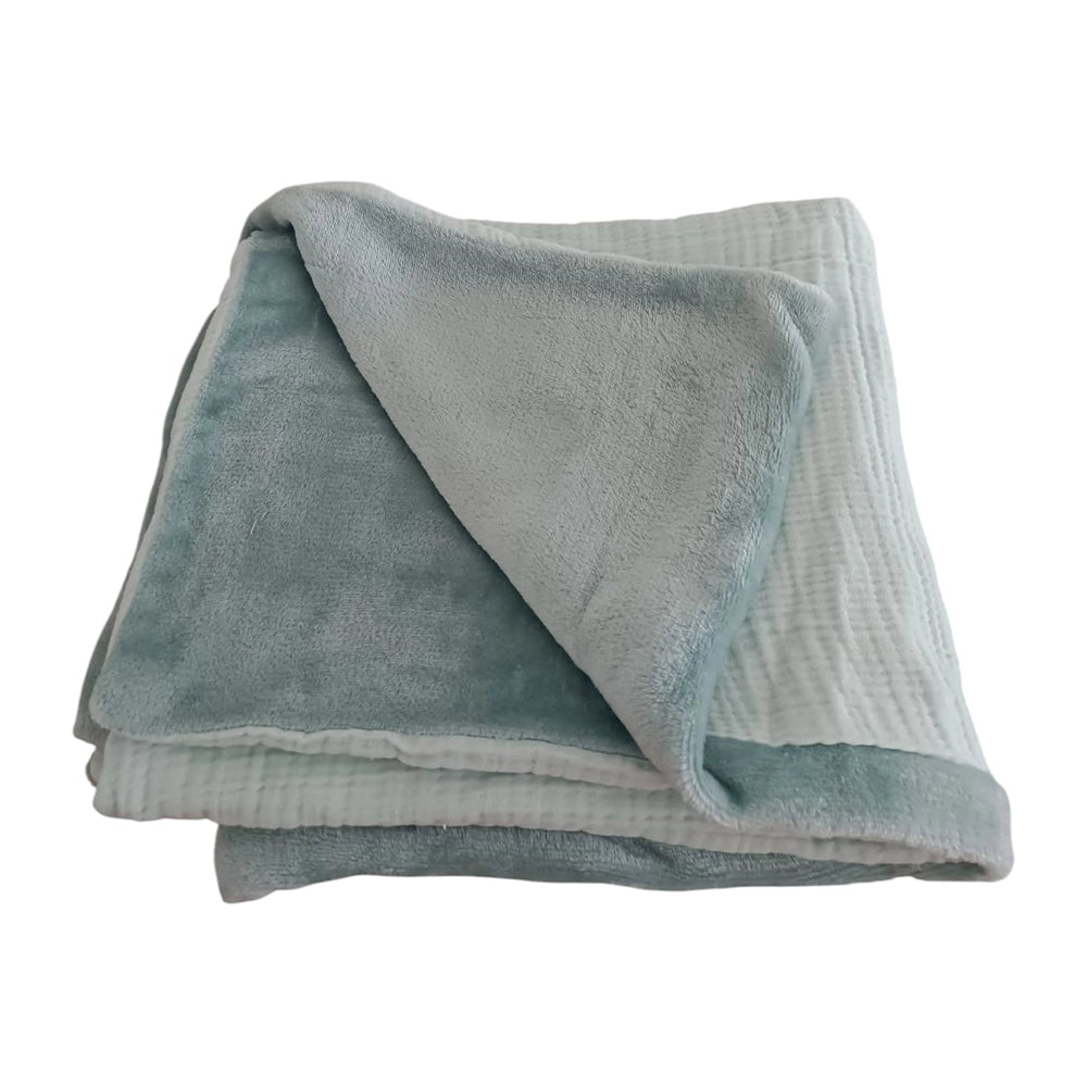 Couverture Double Face en Gaz de Coton - Vert Eau