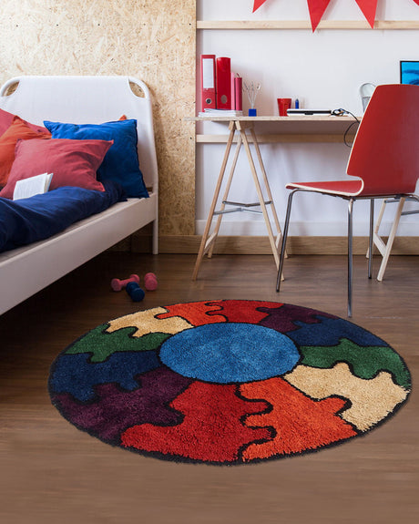 Tapis Rond Cercle Puzzle Doux 122x122 cm Un Amour de Tapis - Multicolore