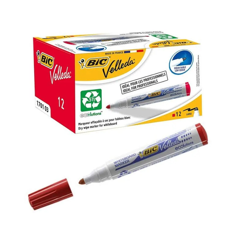 Bic Box of 12 Whiteboard Markers – Red