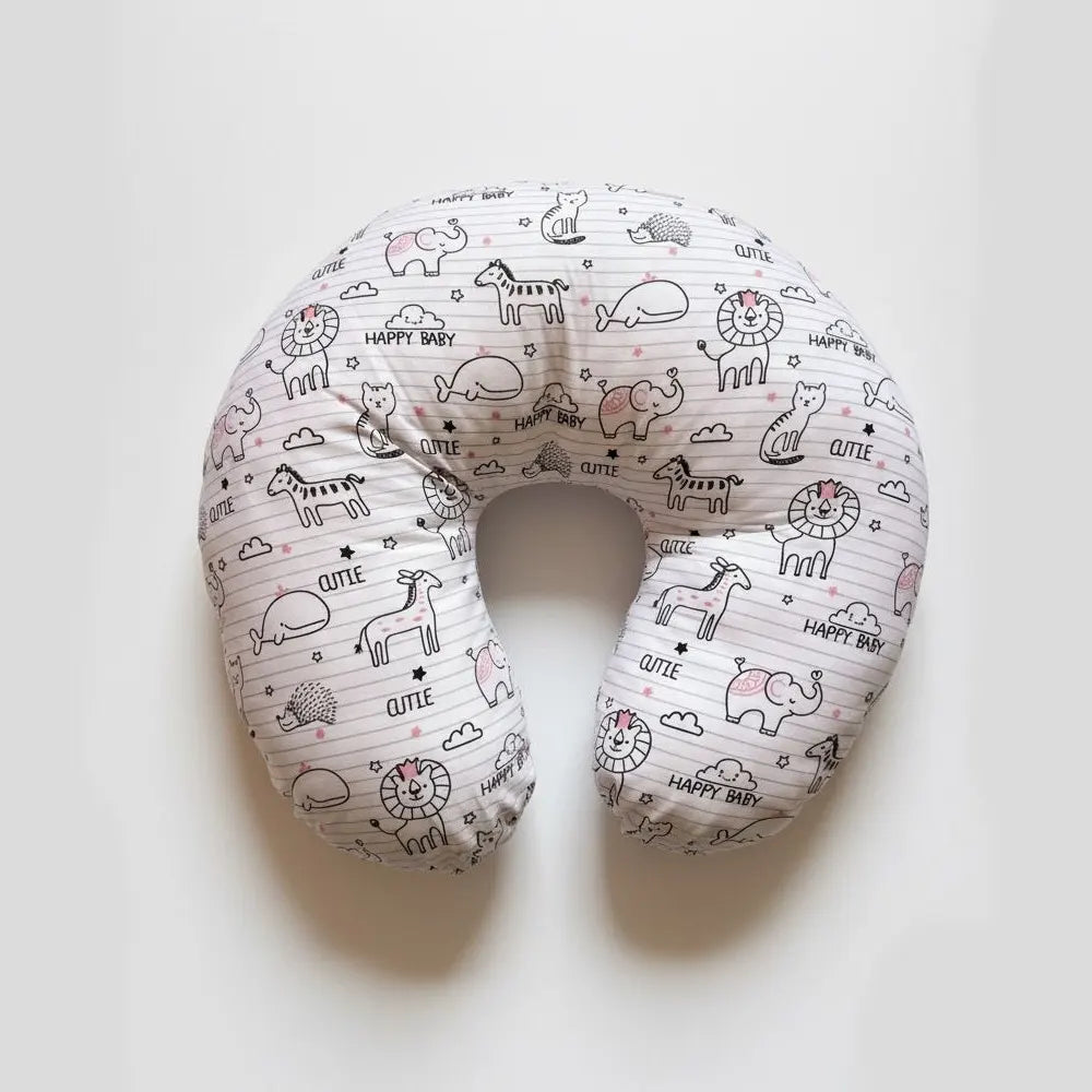BébéYo Coussin d'Allaitement Animaux Joyeux - Rose et noir