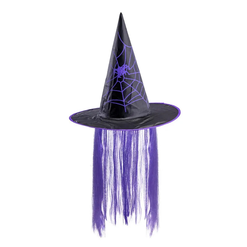 Sombrero de bruja con pelo morado