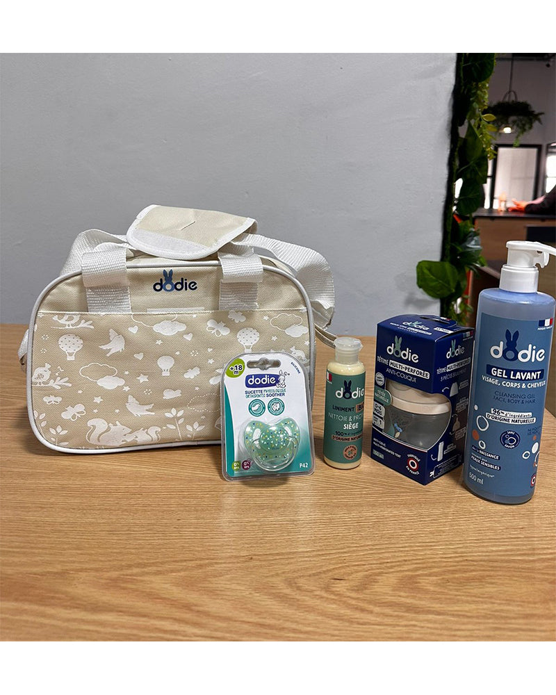 Offre Dodie Gel lavant 500ml+Biberon multi perforé+ sucette +Sac & Liniment 100ml Offerts