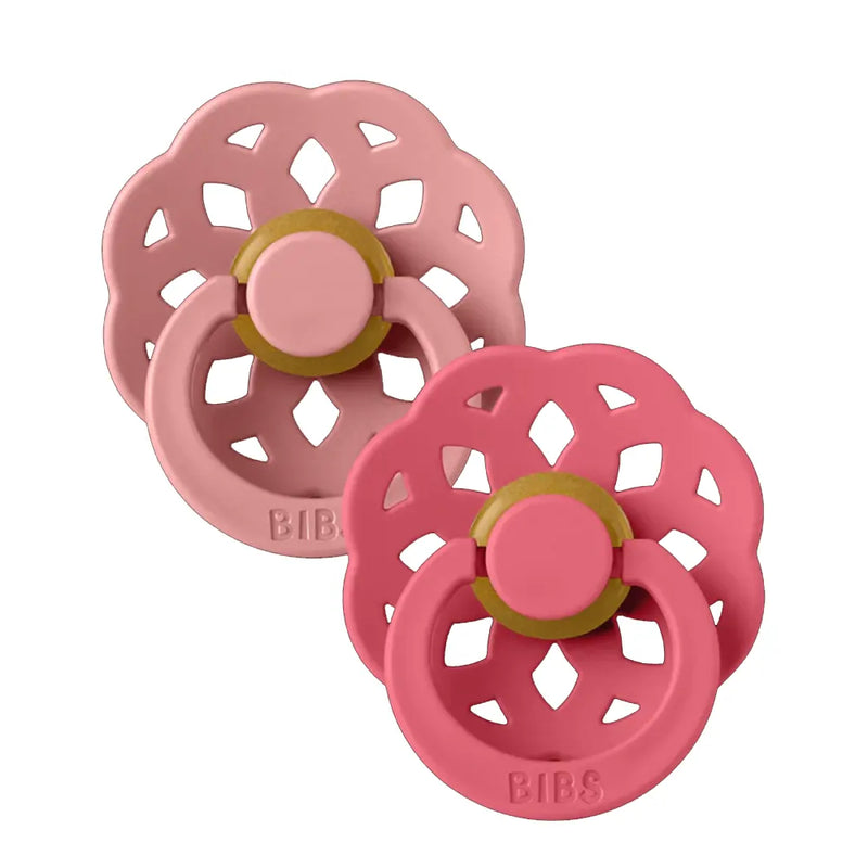 BIBS Lot de 2 Sucettes Bohème Rondes – Vieux Rose/Corail