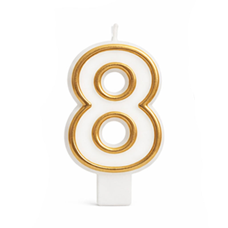 Vela en Forma de Número 8 - Dorado y Blanco