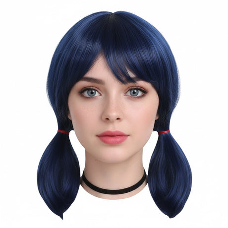 شعر مستعار قصير أزرق ليلي بضفيرتين "مارينيت"