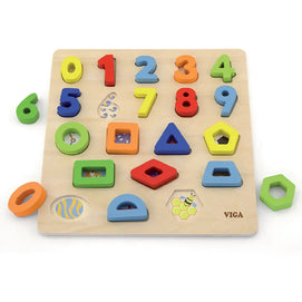Viga Toys Puzzle Chiffres & Formes en Bois 18M+