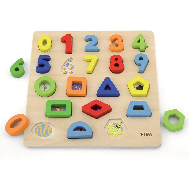 Viga Toys Wooden Numbers & Shapes Puzzle 18M+