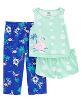 Pyjama 3 Pièces en Jersey Flamant Rose Carter's - Vert