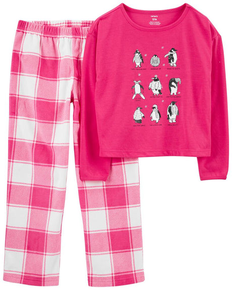 Pyjama 2 Pièces En Coton Pingouin Carter's - Rose & Blanc
