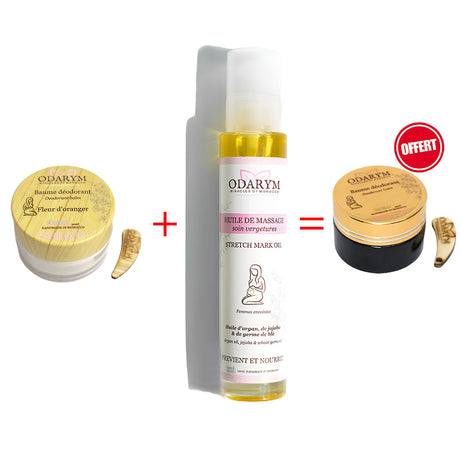 Offre : Odarym Déodorant Fleur d'Oranger sans Huiles Essentielle + Huile de Massage Anti-Vergeture = Déodorant Oud sans Huiles Essentielles Offert