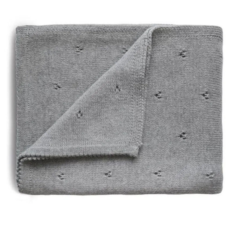Mushie Ribbed Knit Blanket - Pointelle Melange Grey