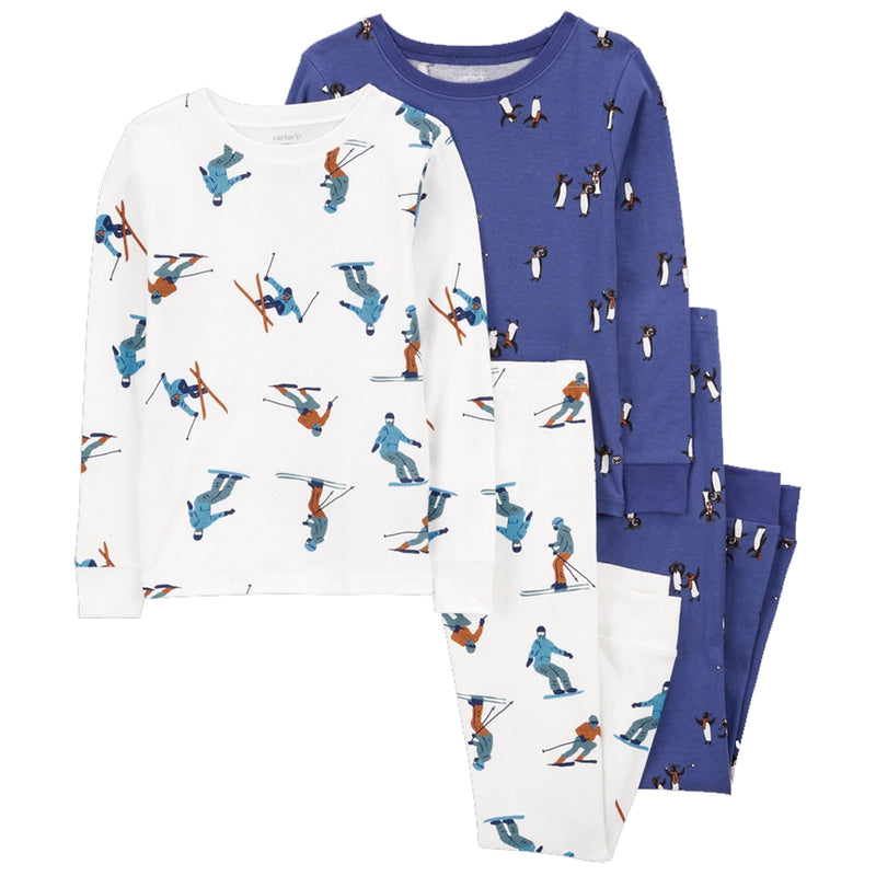 Pijama de algodón de 4 piezas Carter's - Pingüino blanco y azul