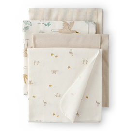 Lot de 4 langes de réception cigogne - Jaune