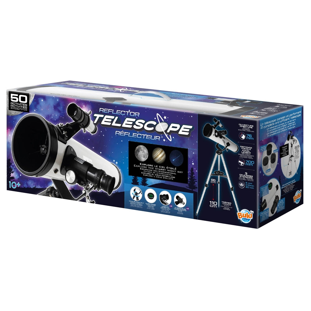Buki Telescopio reflector: 50 actividades 10A+