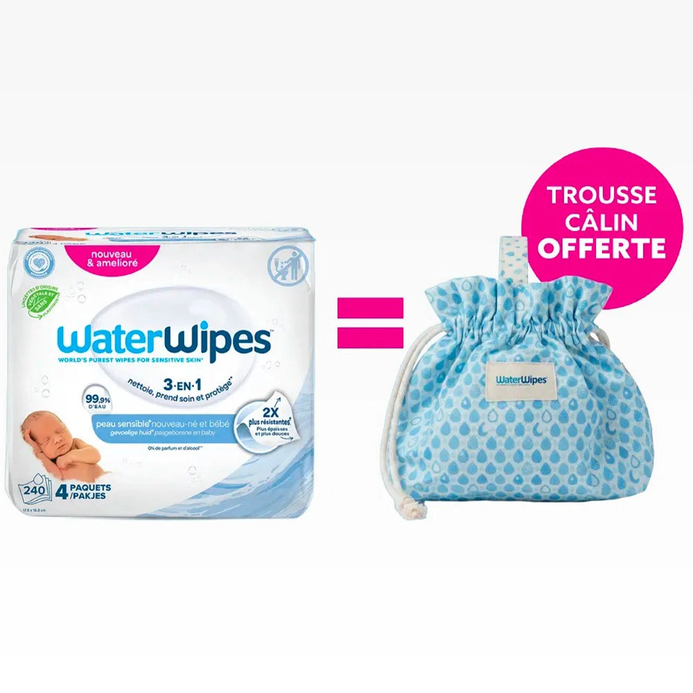 Lingettes Bébé WaterWipes Value Pack 4x60 = Trousse Offerte