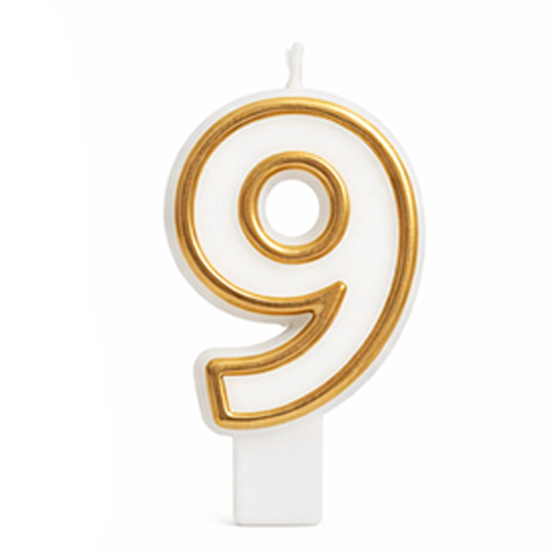 Vela en Forma de Número 9 - Dorado y Blanco