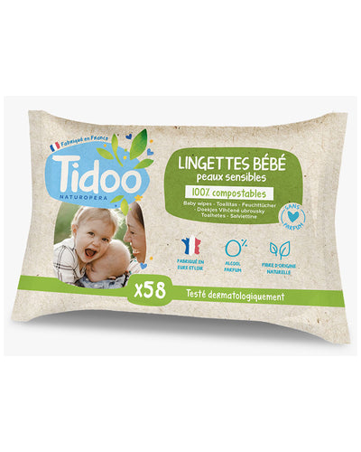 Tidoo Lingettes Bébé Peaux Sensible Sans Parfum - 58 Unités