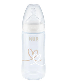 Nuk Biberon PP 300ml tétine en silicone 0-6 mois - Cœur Beige