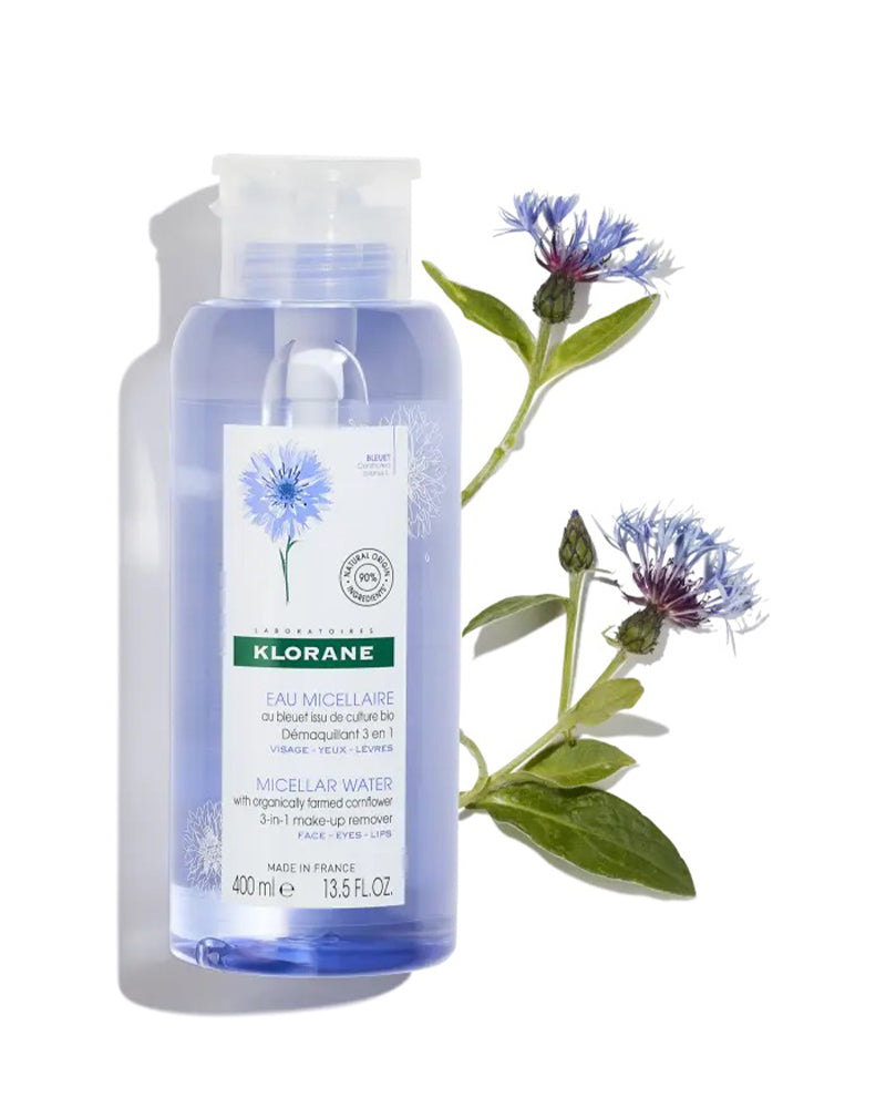 Klorane - Eau micellaire démaquillante au Bleuet issu de culture BIO - Visage, Yeux, Lèvres 400 ml