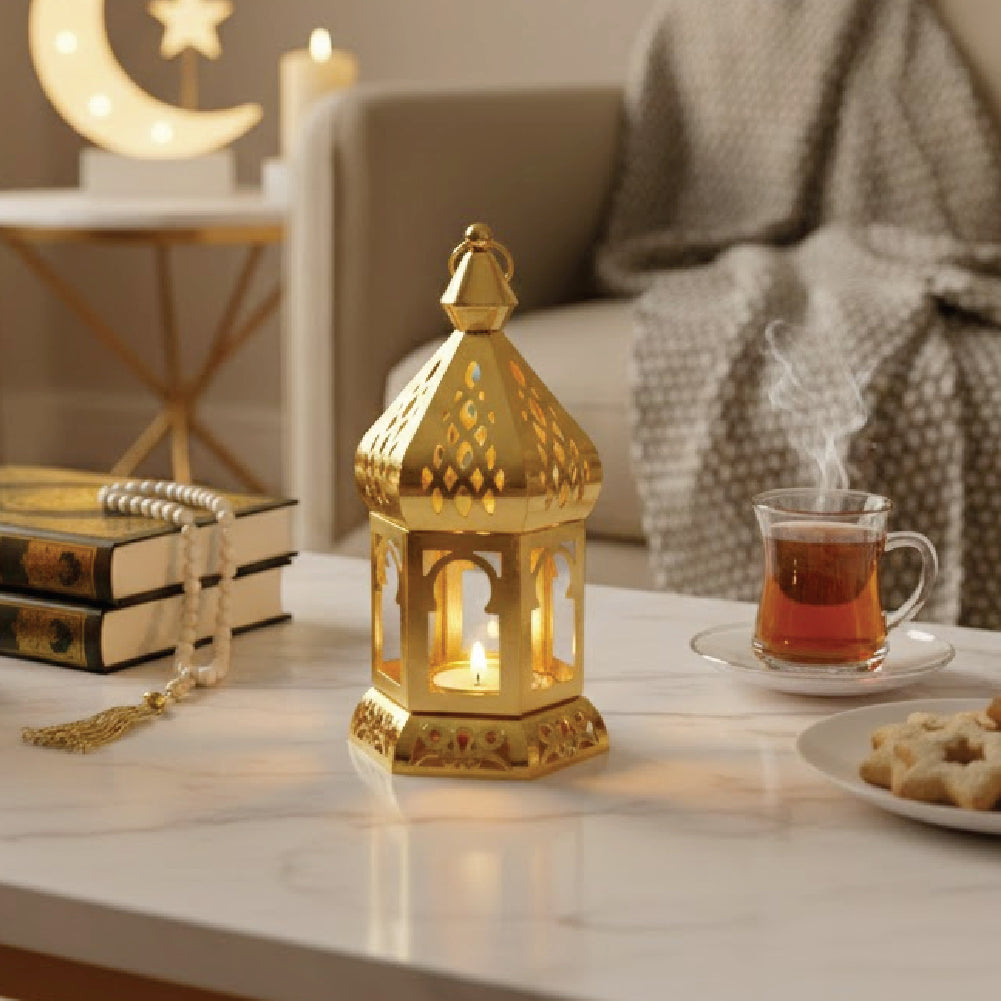 Lanterne Décorative en Métal et Verre - Dorée