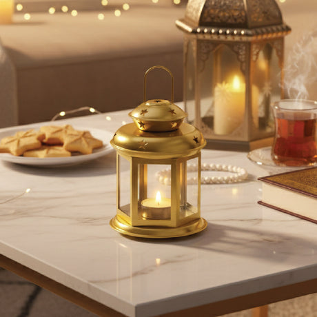 Lanterne Décorative en Métal et Verre 10x15 cm - Dorée