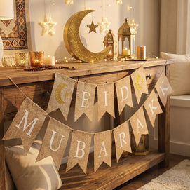 Bannière de Lettrage en Lin pour l'Aïd 3 Mètres