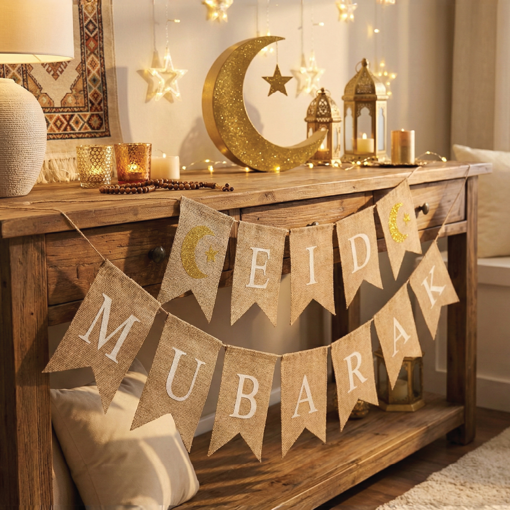 Bannière de Lettrage en Lin pour l'Aïd 3 Mètres