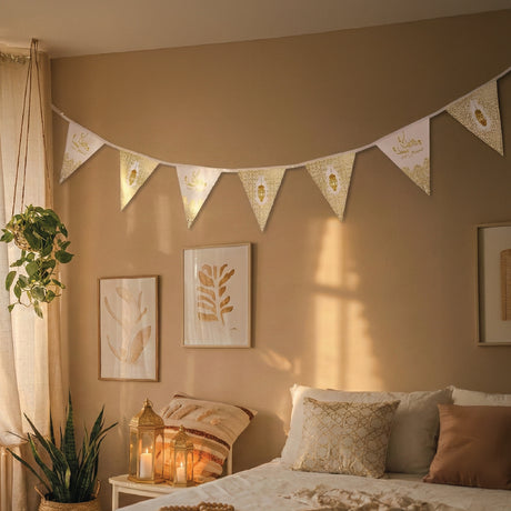 Bannière de Drapeaux Triangulaires de 3 Mètres - Doré & Blanc