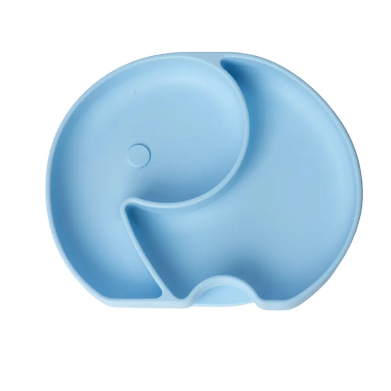 YUMMY Assiette Éléphant en Silicone avec Ventouse 4M+ - Bleu Ciel