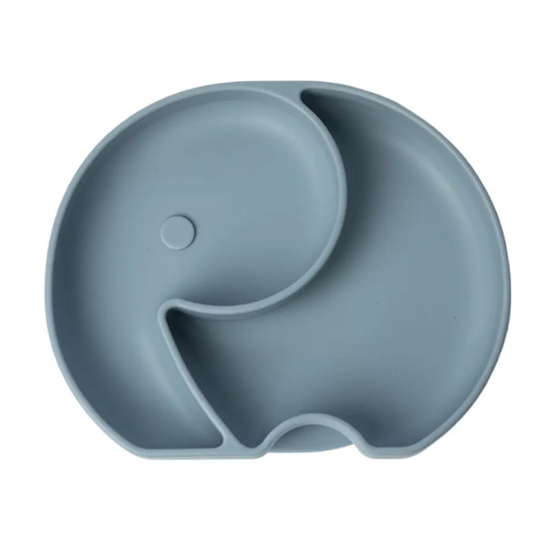 YUMMY Assiette Éléphant en Silicone avec Ventouse 4M+ - Bleu Pastel